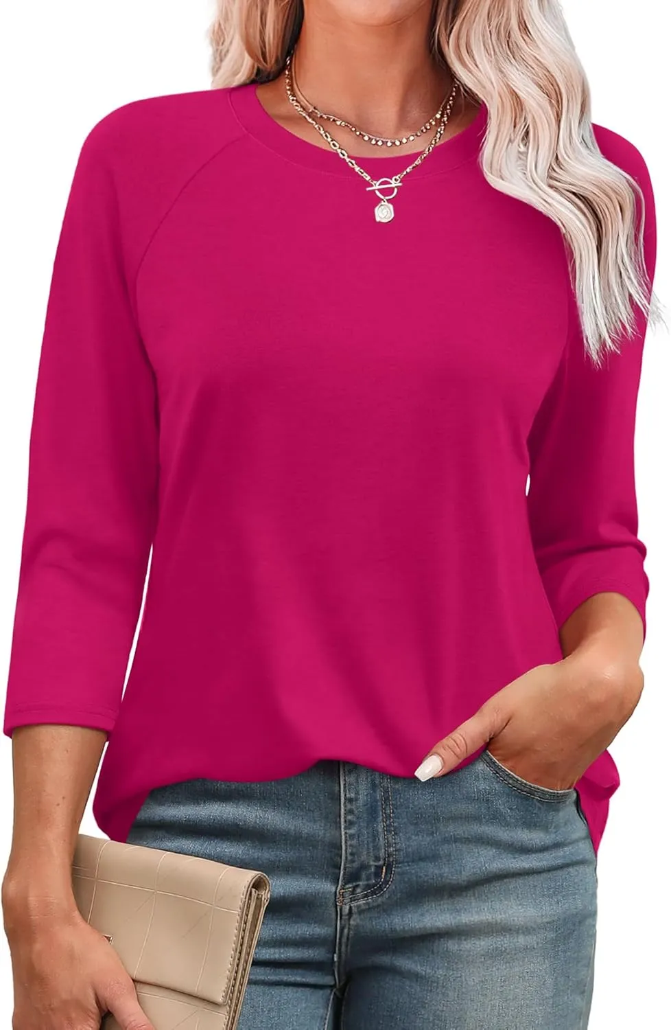 WIHOLL 3/4 Length Sleeve Womens Tops Summer Basic Business Casual Blouses 2025 Fashion