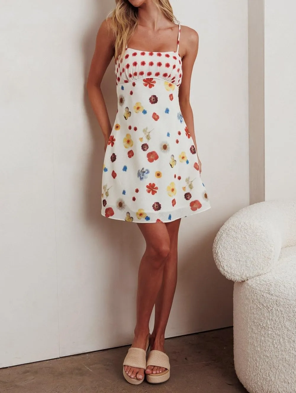 Women Boho Graphic Mini Dress Spaghetti Strap A Line Dress Graffiti Halter Dresses Colorful Summer Sundress