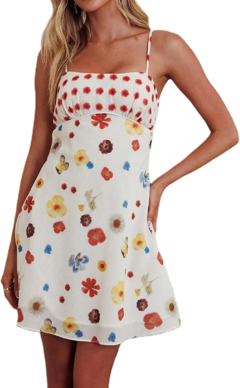 Women Boho Graphic Mini Dress Spaghetti Strap A Line Dress Graffiti Halter Dresses Colorful Summer Sundress