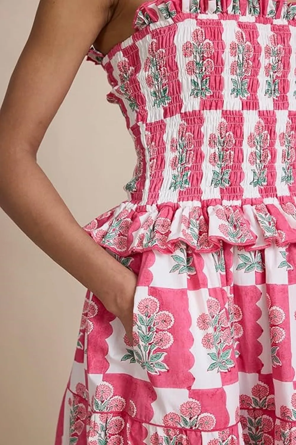 Women Boho Tie Shoulder Maxi Dress Y2k Floral Smocked Ruffle Long Dress Summer Tiered Swing Flowy Sundress
