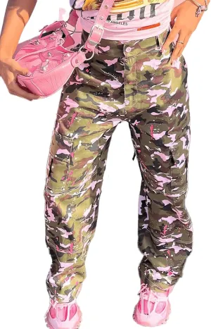 Women Camo Cargo Pants High Waist Baggy Wide Leg Camouflage Jean Trousers Army Fatigue Y2k Pocket Jogger Sweatpants