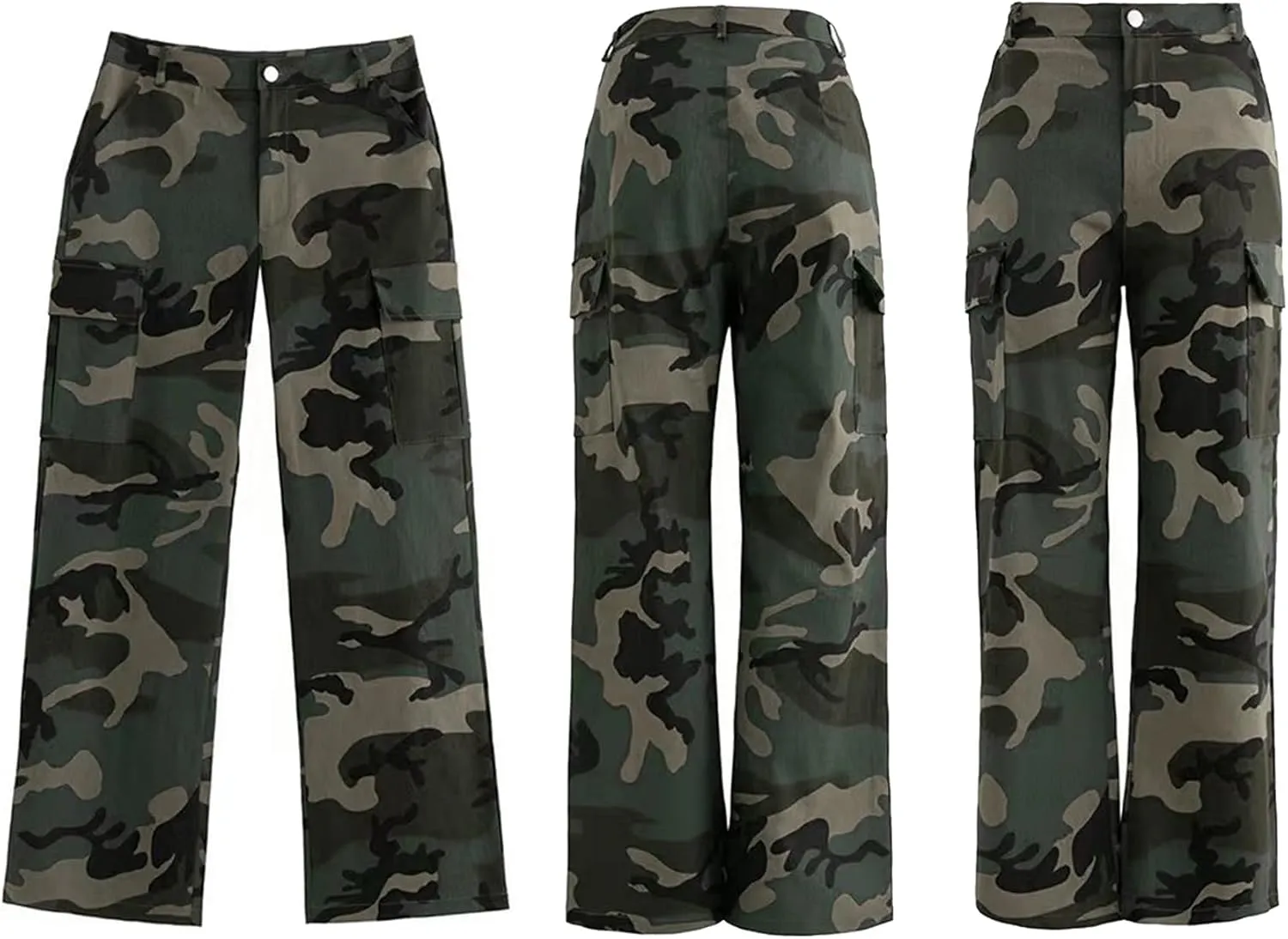 Women Camo Cargo Pants High Waist Baggy Wide Leg Camouflage Jean Trousers Army Fatigue Y2k Pocket Jogger Sweatpants