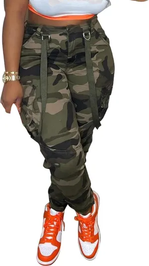 Women Camo Cargo Pants High Waist Baggy Wide Leg Camouflage Jean Trousers Army Fatigue Y2k Pocket Jogger Sweatpants