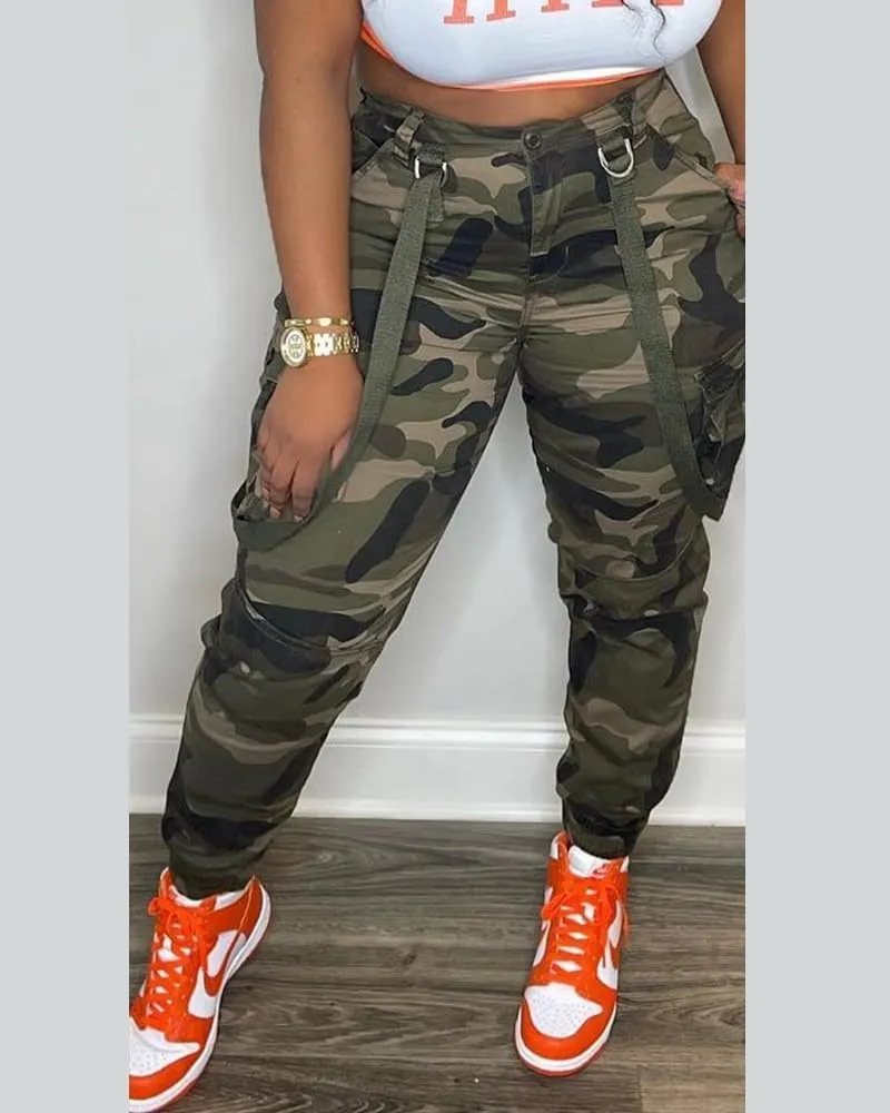 Women Camo Cargo Pants High Waist Baggy Wide Leg Camouflage Jean Trousers Army Fatigue Y2k Pocket Jogger Sweatpants