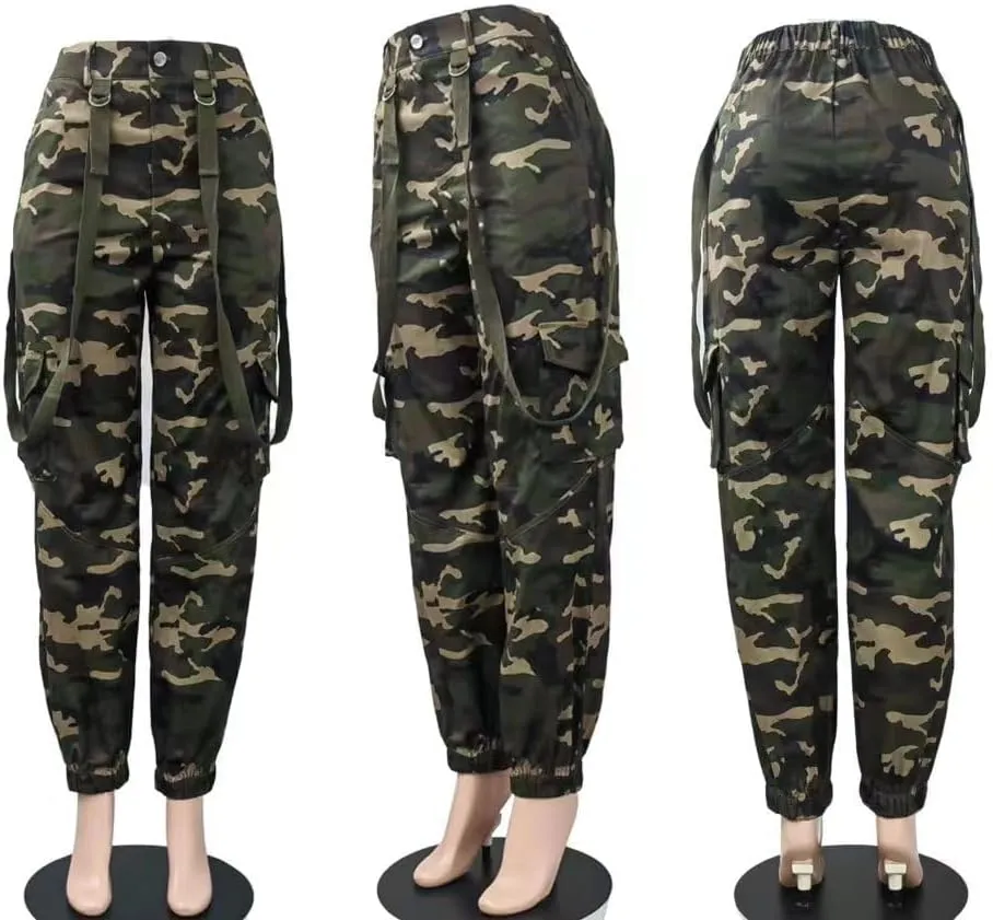 Women Camo Cargo Pants High Waist Baggy Wide Leg Camouflage Jean Trousers Army Fatigue Y2k Pocket Jogger Sweatpants