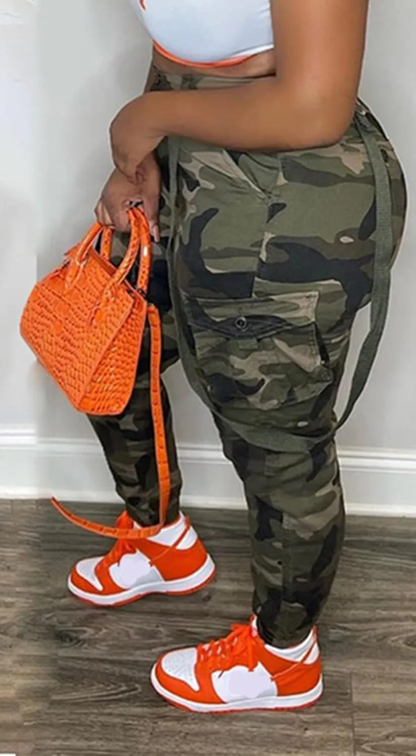 Women Camo Cargo Pants High Waist Baggy Wide Leg Camouflage Jean Trousers Army Fatigue Y2k Pocket Jogger Sweatpants