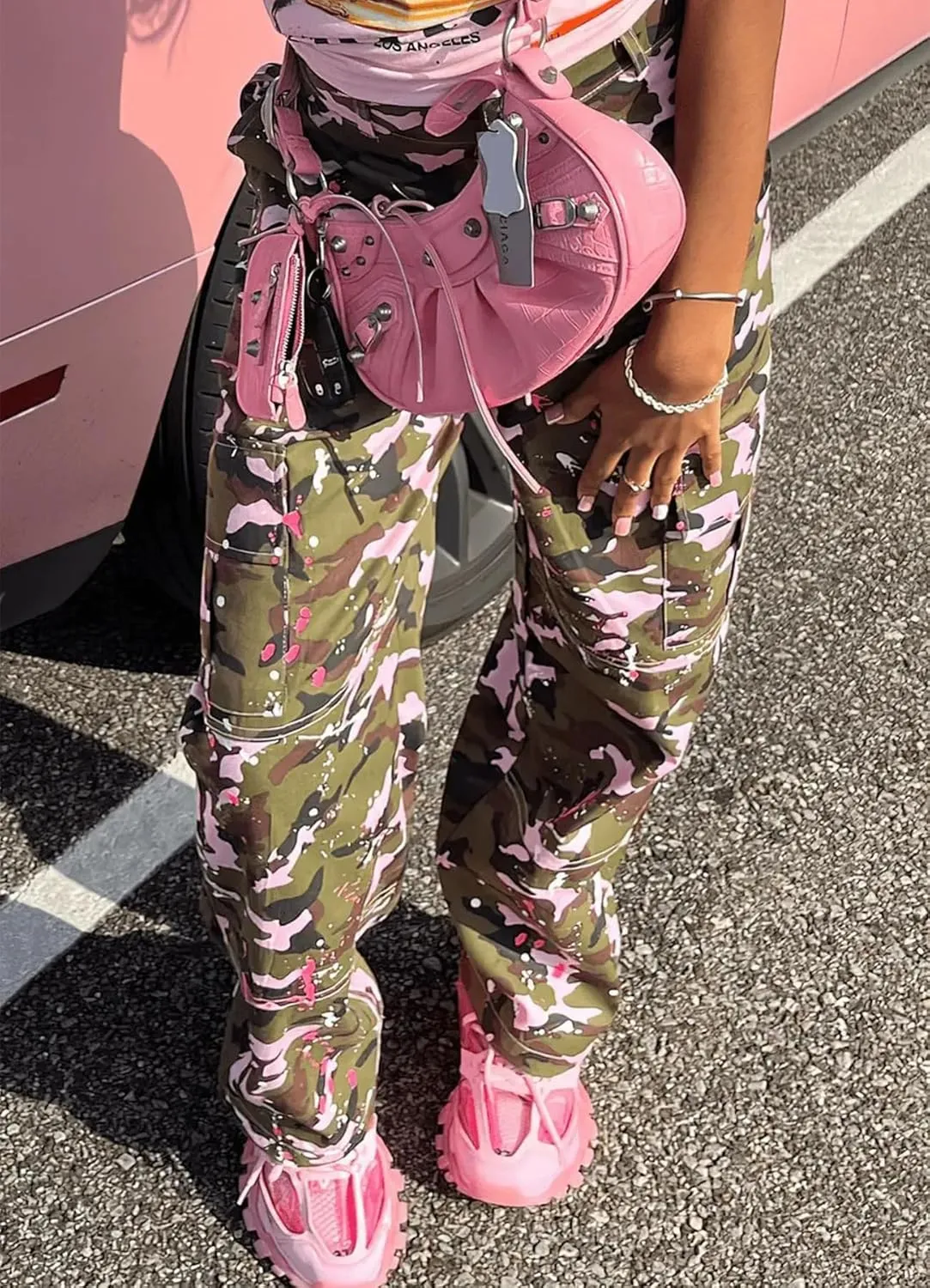 Women Camo Cargo Pants High Waist Baggy Wide Leg Camouflage Jean Trousers Army Fatigue Y2k Pocket Jogger Sweatpants
