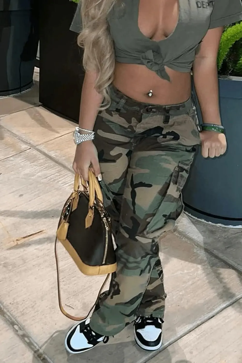 Women Camo Cargo Pants High Waist Baggy Wide Leg Camouflage Jean Trousers Army Fatigue Y2k Pocket Jogger Sweatpants