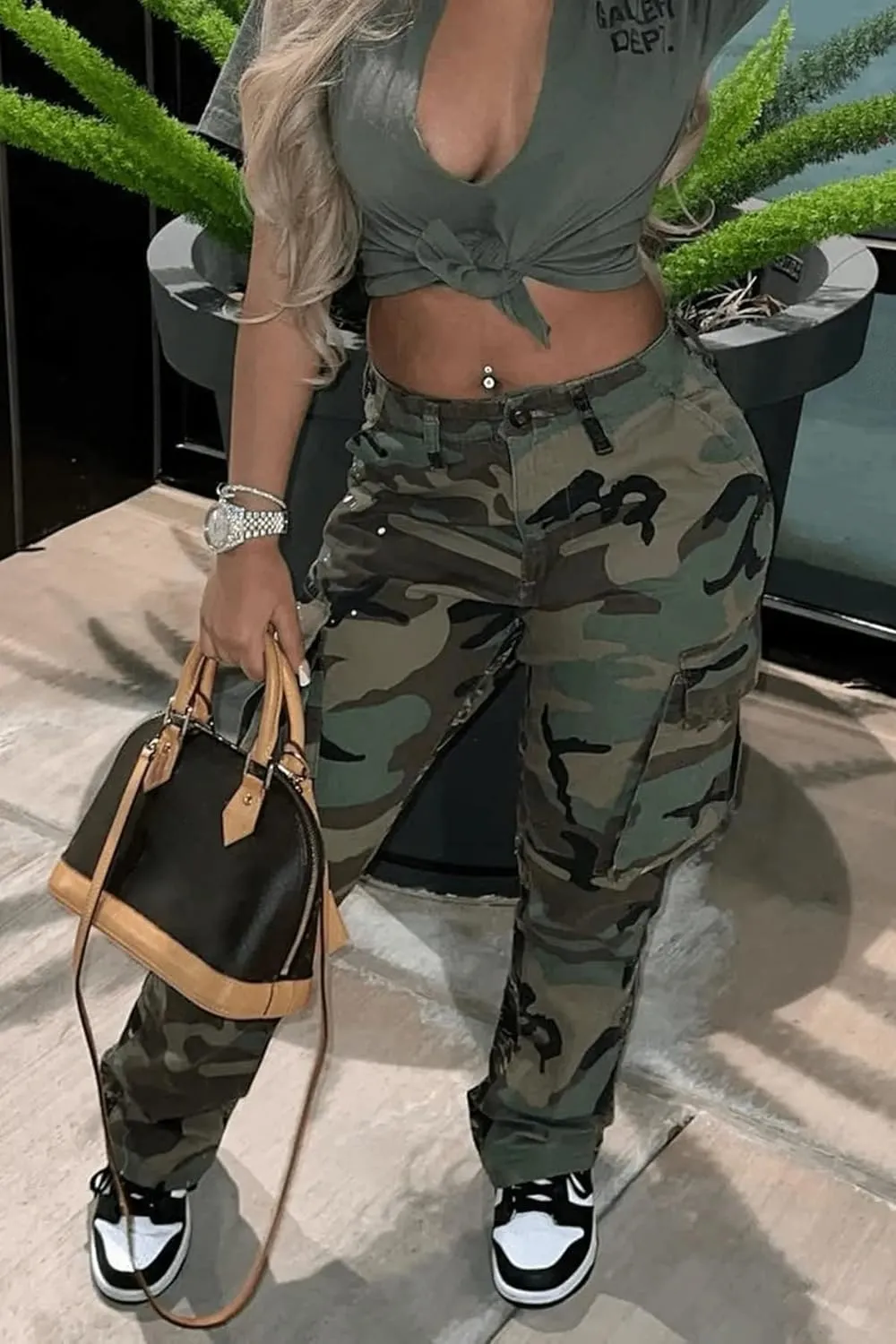 Women Camo Cargo Pants High Waist Baggy Wide Leg Camouflage Jean Trousers Army Fatigue Y2k Pocket Jogger Sweatpants