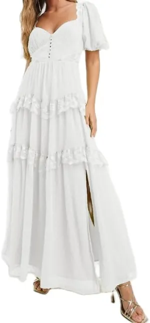 Women Flowy Lace Maxi Dress Backless Low Cut Lace Patchwork Ruffle Tiered Long Dress Summer Beach Sundress