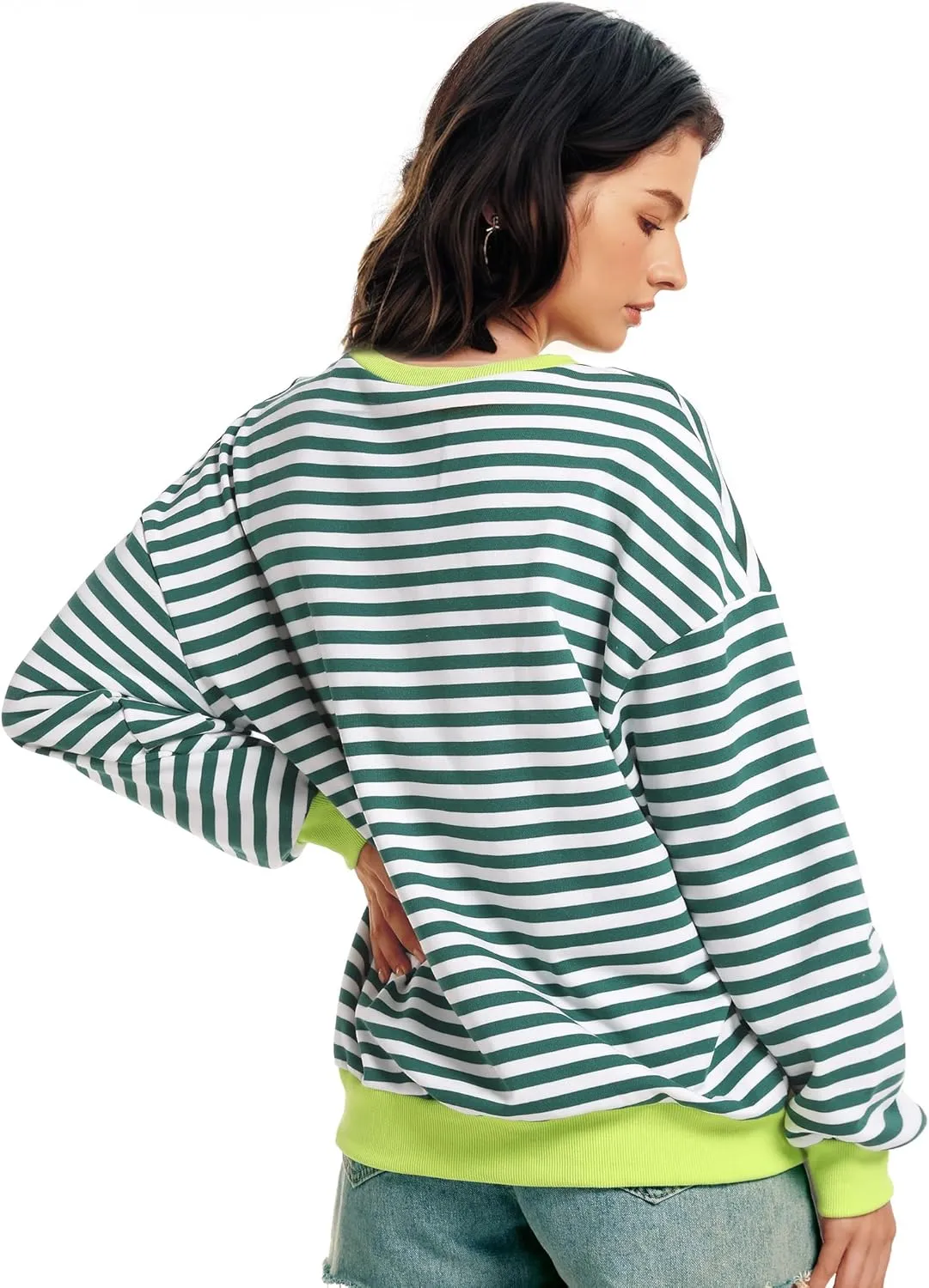 Women Oversized Striped Sweatshirt Long Sleeve Crewneck Shirt Fashion Fall 2025 Pullover Top Preppy Y2K Clothes