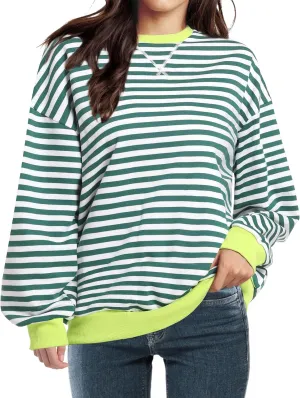 Women Oversized Striped Sweatshirt Long Sleeve Crewneck Shirt Fashion Fall 2025 Pullover Top Preppy Y2K Clothes