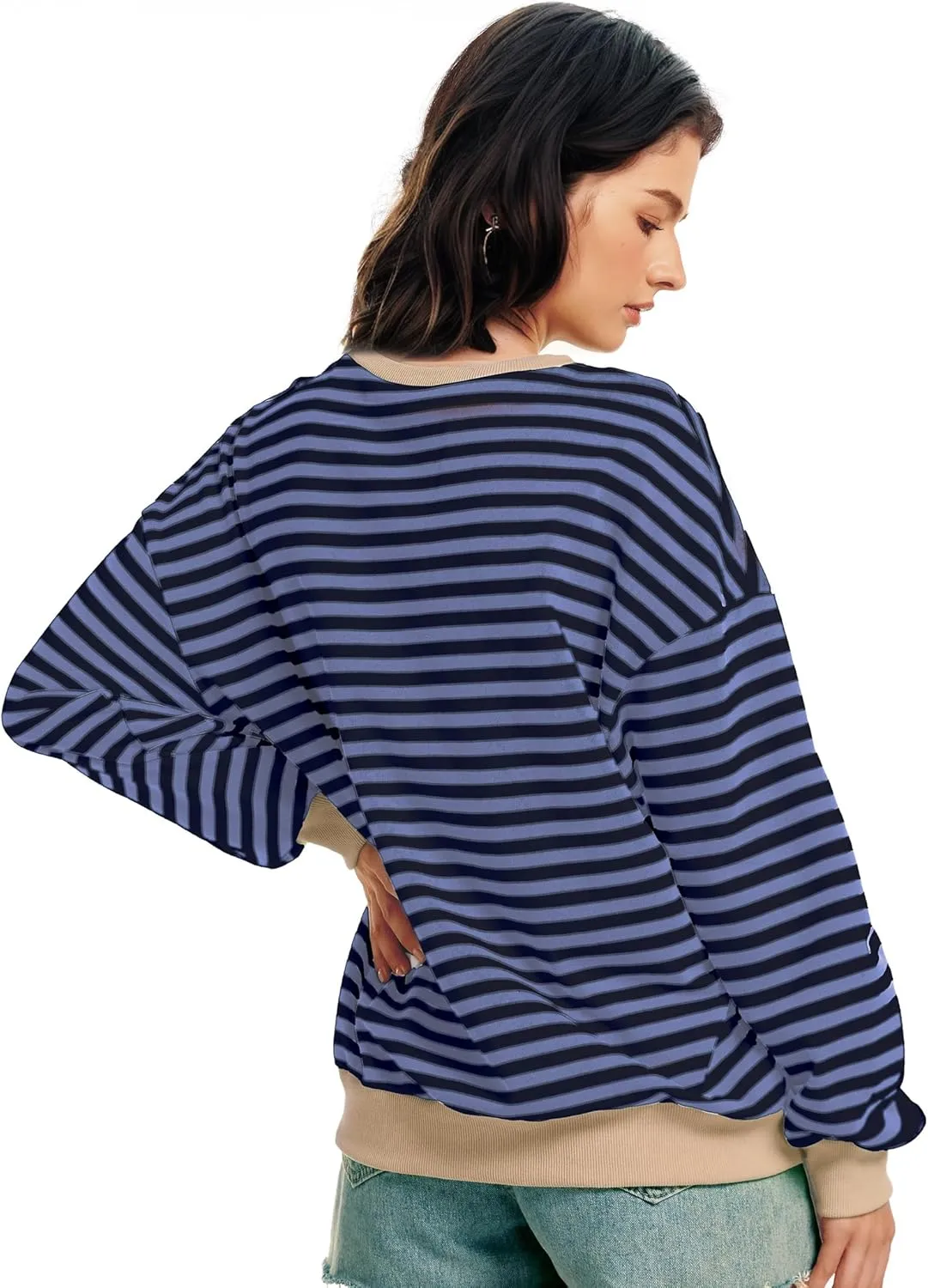 Women Oversized Striped Sweatshirt Long Sleeve Crewneck Shirt Fashion Fall 2025 Pullover Top Preppy Y2K Clothes