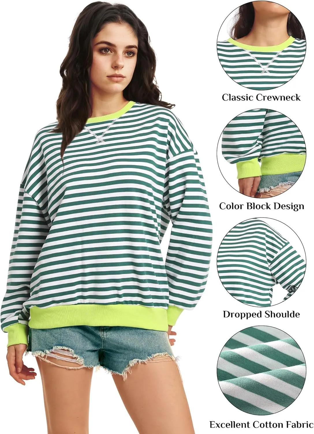 Women Oversized Striped Sweatshirt Long Sleeve Crewneck Shirt Fashion Fall 2025 Pullover Top Preppy Y2K Clothes