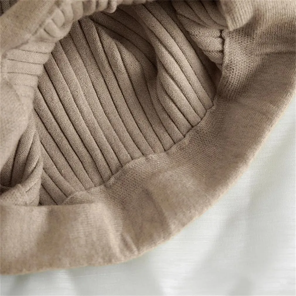 Women Striped Knitted Sweater Skirt Elastic Pleated Midi Skirts Womens High Waist A-Line Skirts