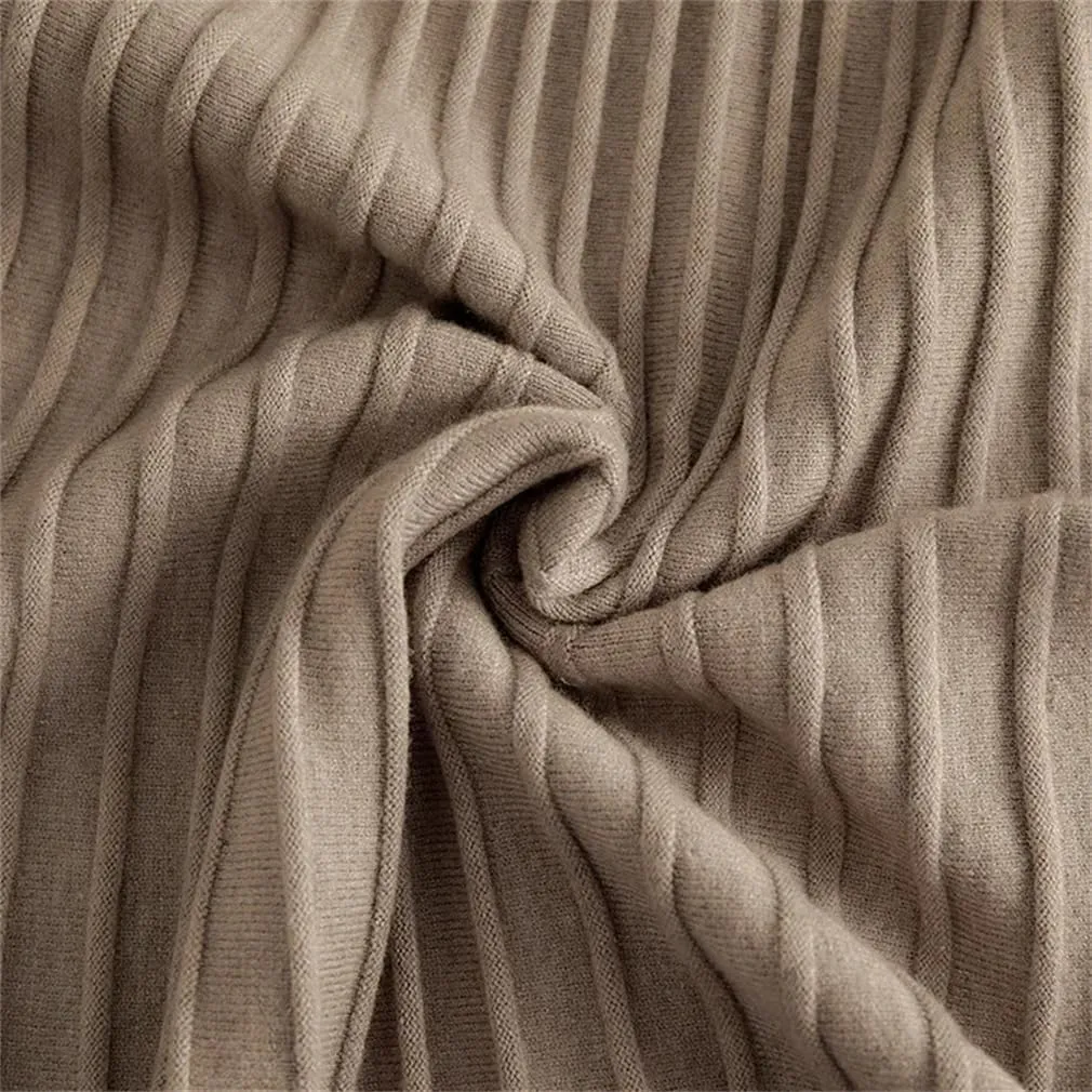Women Striped Knitted Sweater Skirt Elastic Pleated Midi Skirts Womens High Waist A-Line Skirts