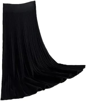 Women Striped Knitted Sweater Skirt Elastic Pleated Midi Skirts Womens High Waist A-Line Skirts