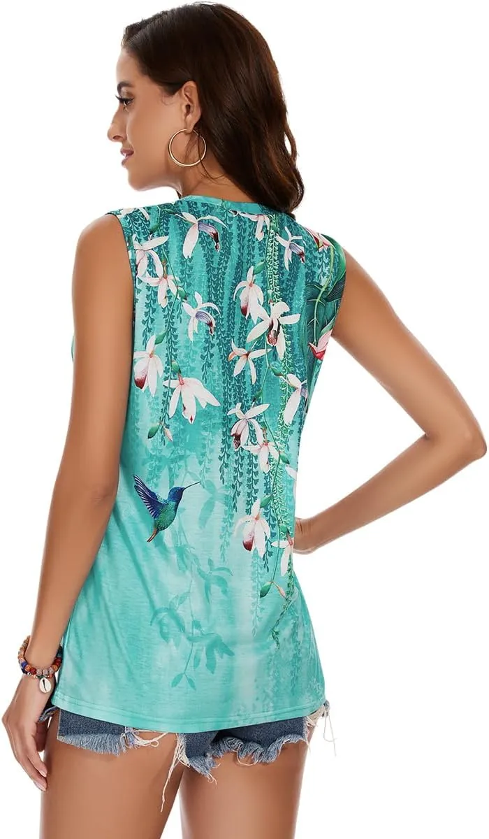 Women Summer Tops Sleeveless V Neck Tshirt Casual Loose Fit Tank Tunic Blouses