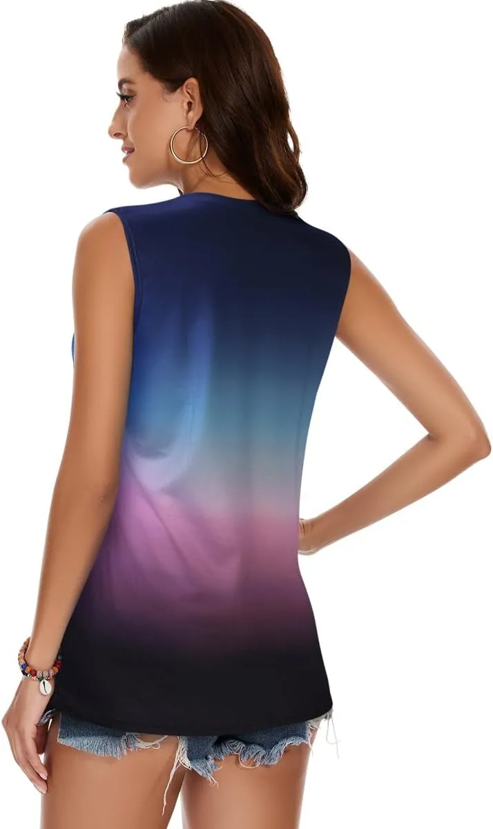 Women Summer Tops Sleeveless V Neck Tshirt Casual Loose Fit Tank Tunic Blouses