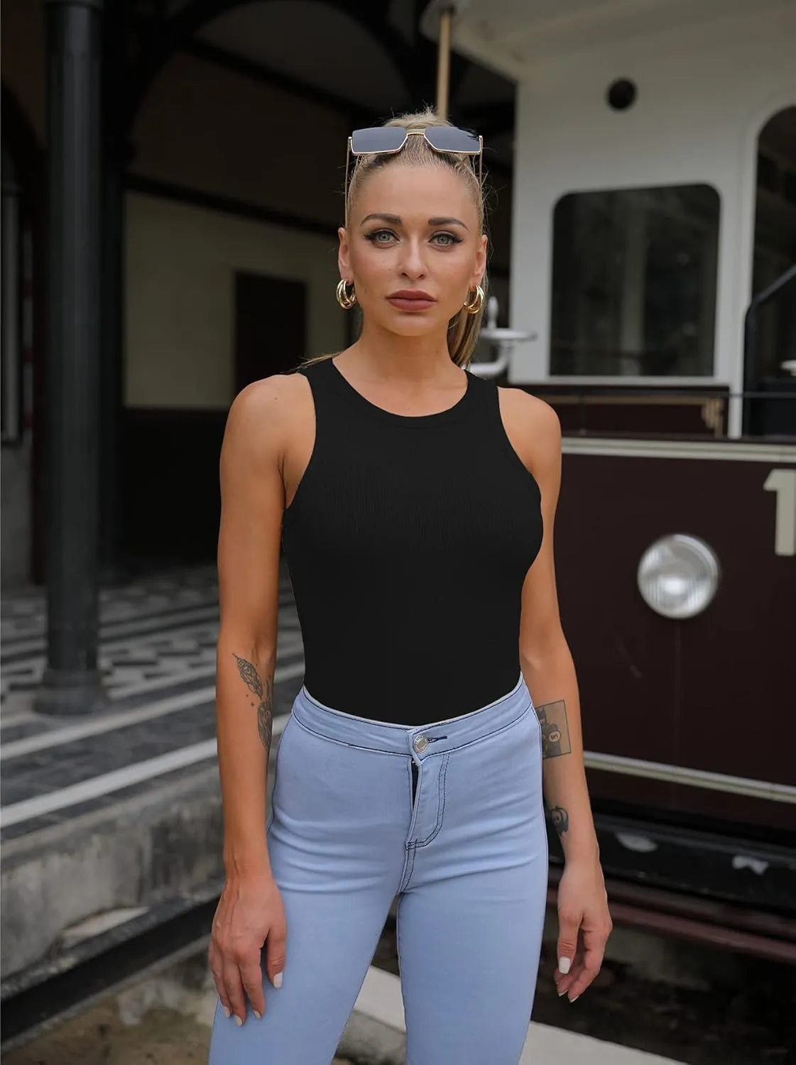 Women Tank Tops Summer Sleeveless Basic Cami Top Shirt Slim Knit Ribbed Racerback Blouses