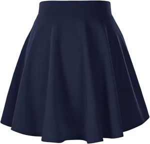 Women's Basic Versatile Stretchy Flared Casual Mini Skater Skirt Pleated Vintage A-Line 2025 Summer Swing Skirts