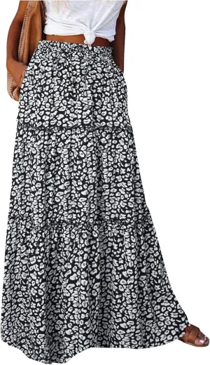 Womens Casual High Waist Tie Paisley Print Long Maxi Skirt with Pockets
