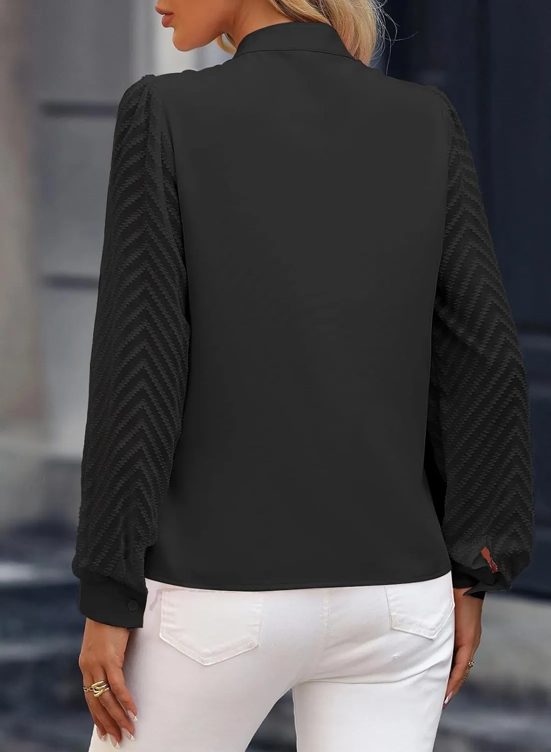 Womens Casual Sheer Long Sleeve V Neck Shirts Flowy Business Work Blouses,S-XXL