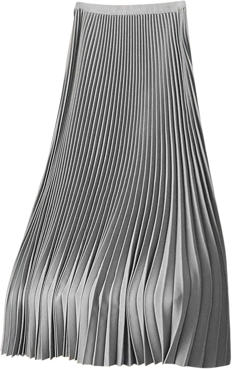 Womens Elastic Waist Flowy Pleated Maxi Skirt Swing Flowy Plus Size Skirts Comfy Elegant Dressy Causal A-Line Dress