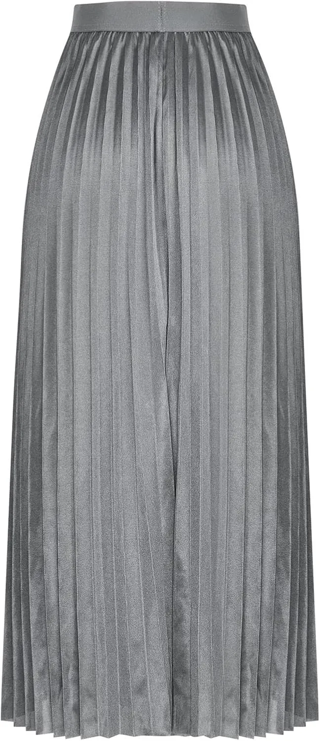 Womens Elastic Waist Flowy Pleated Maxi Skirt Swing Flowy Plus Size Skirts Comfy Elegant Dressy Causal A-Line Dress
