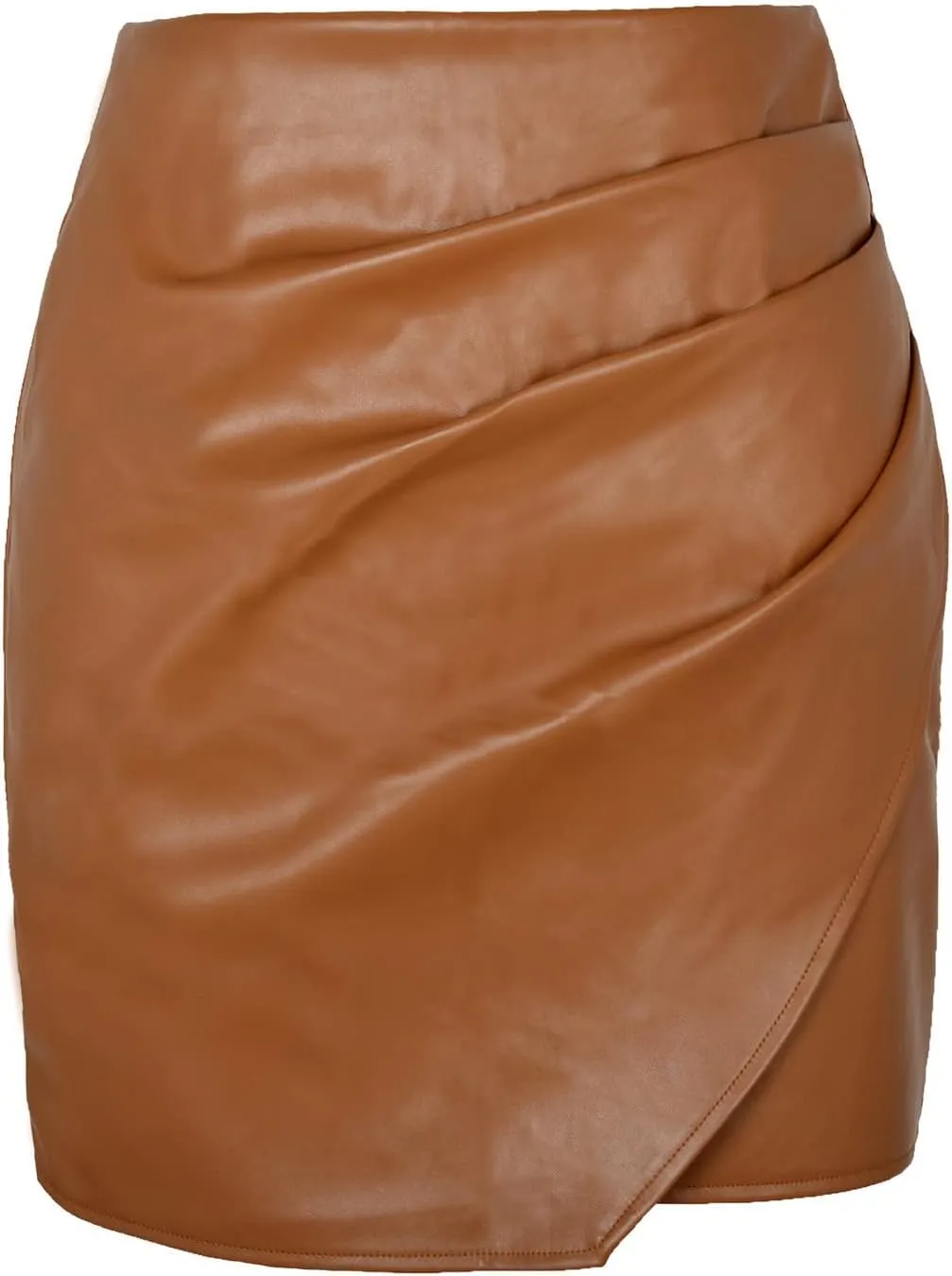 Womens Faux Leather Skirt High Waisted Ruched Wrap Short PU Leather Skirt Party Night Out Pleated Pencil Mini Skirts