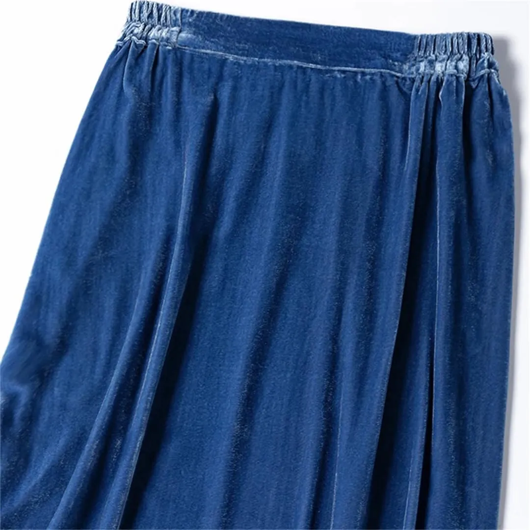 Women's Fleece Midi Skirt Solid Color Mermaid Skirt Blue Elastic Waist Office Skirt