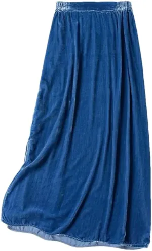 Women's Fleece Midi Skirt Solid Color Mermaid Skirt Blue Elastic Waist Office Skirt