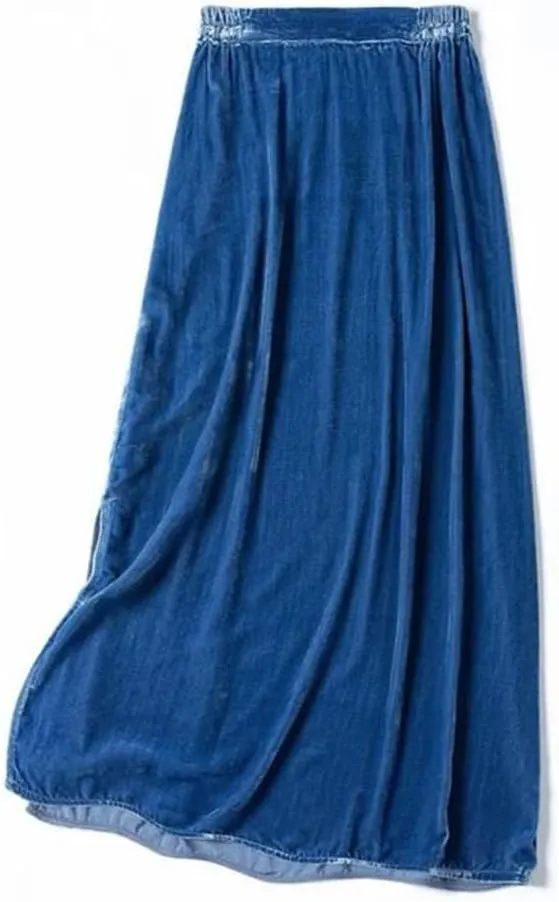 Women's Fleece Midi Skirt Solid Color Mermaid Skirt Blue Elastic Waist Office Skirt