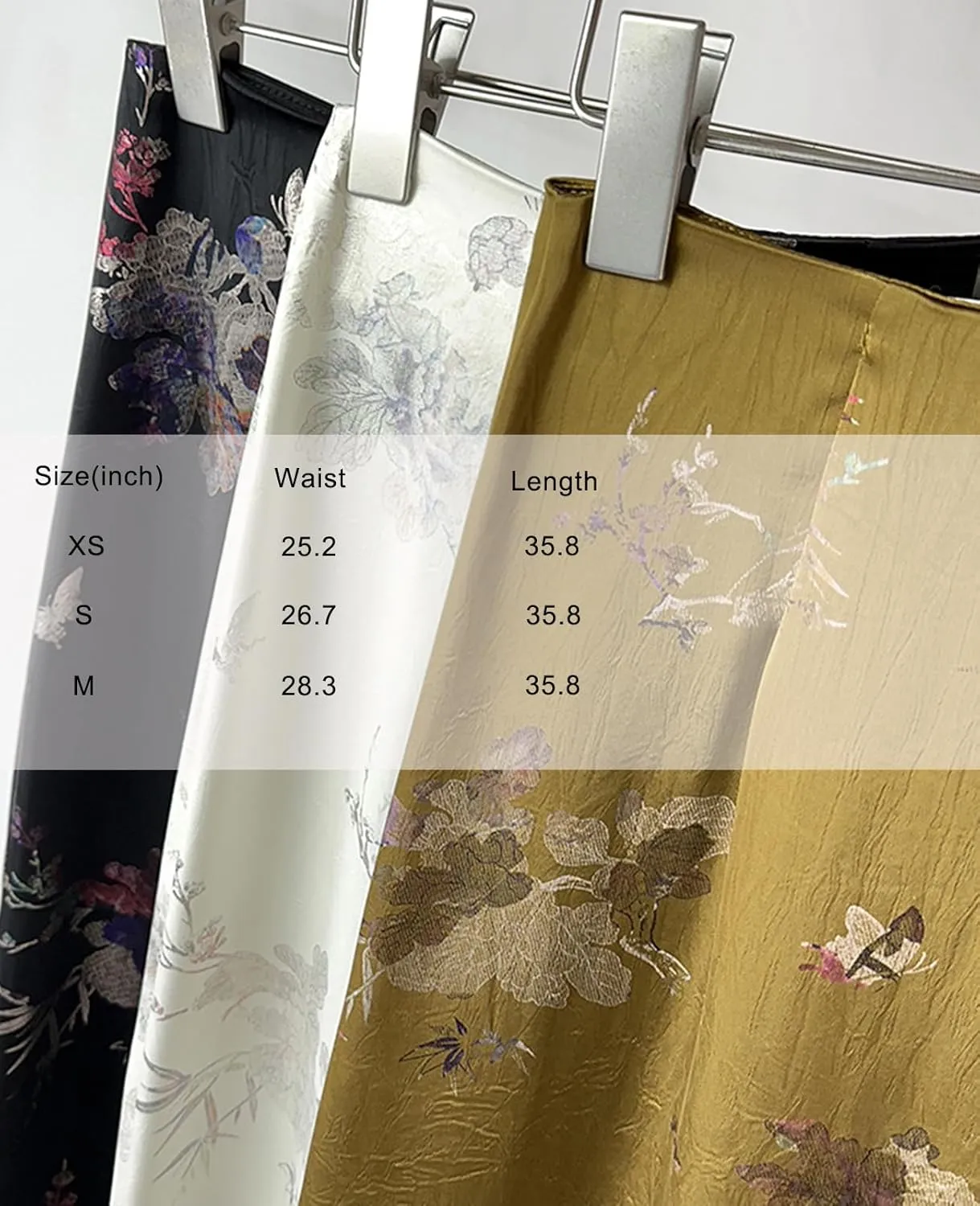 Womens Floral Satin Silk High Waisted Midi Length Skirts Summer Zipper Trendy Side Split Skirts