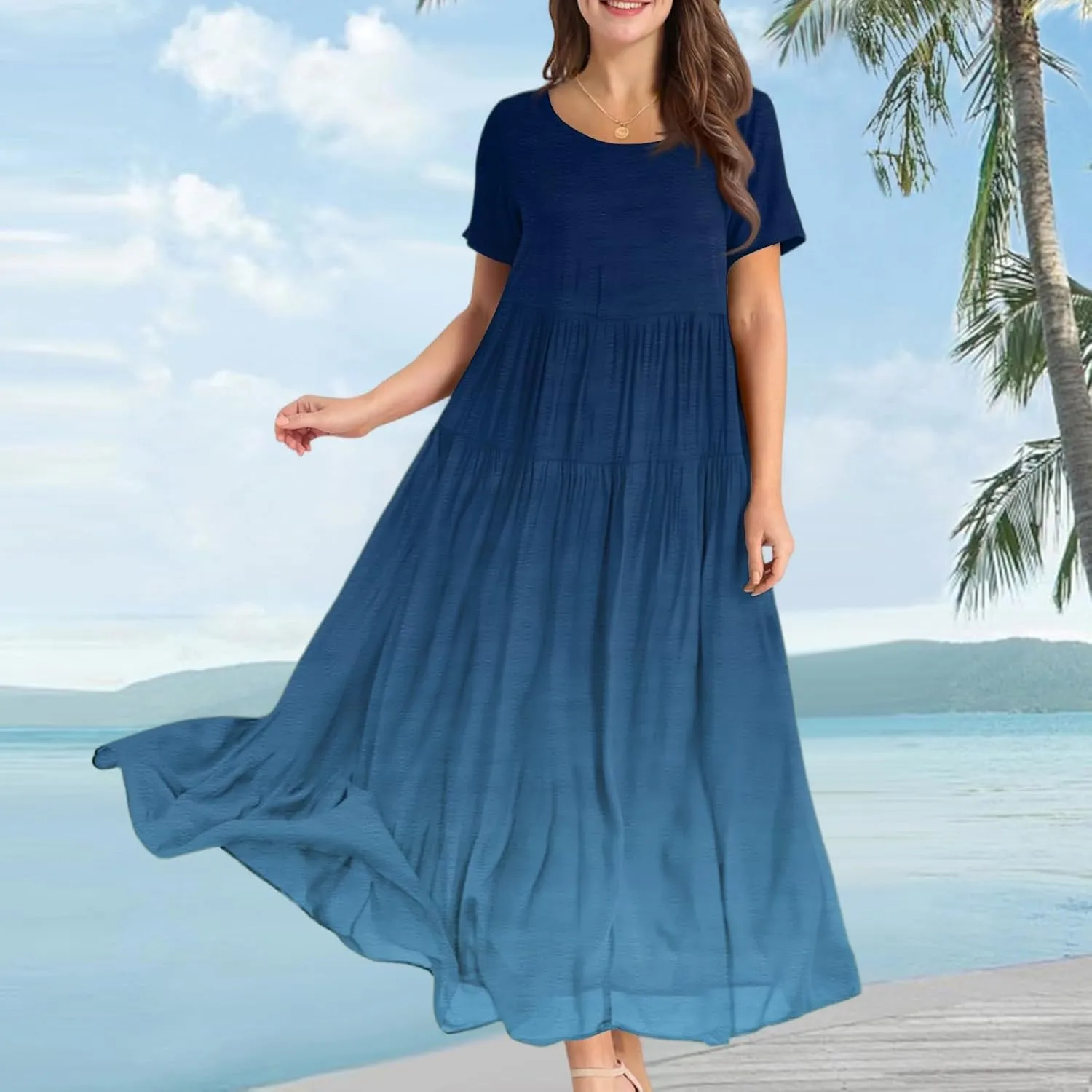 Women's Flowy Floral Print Flutter Dress - Beach Floral Dress, Plus Size Bohemian Dresses, Midi Length, Spring/Summer