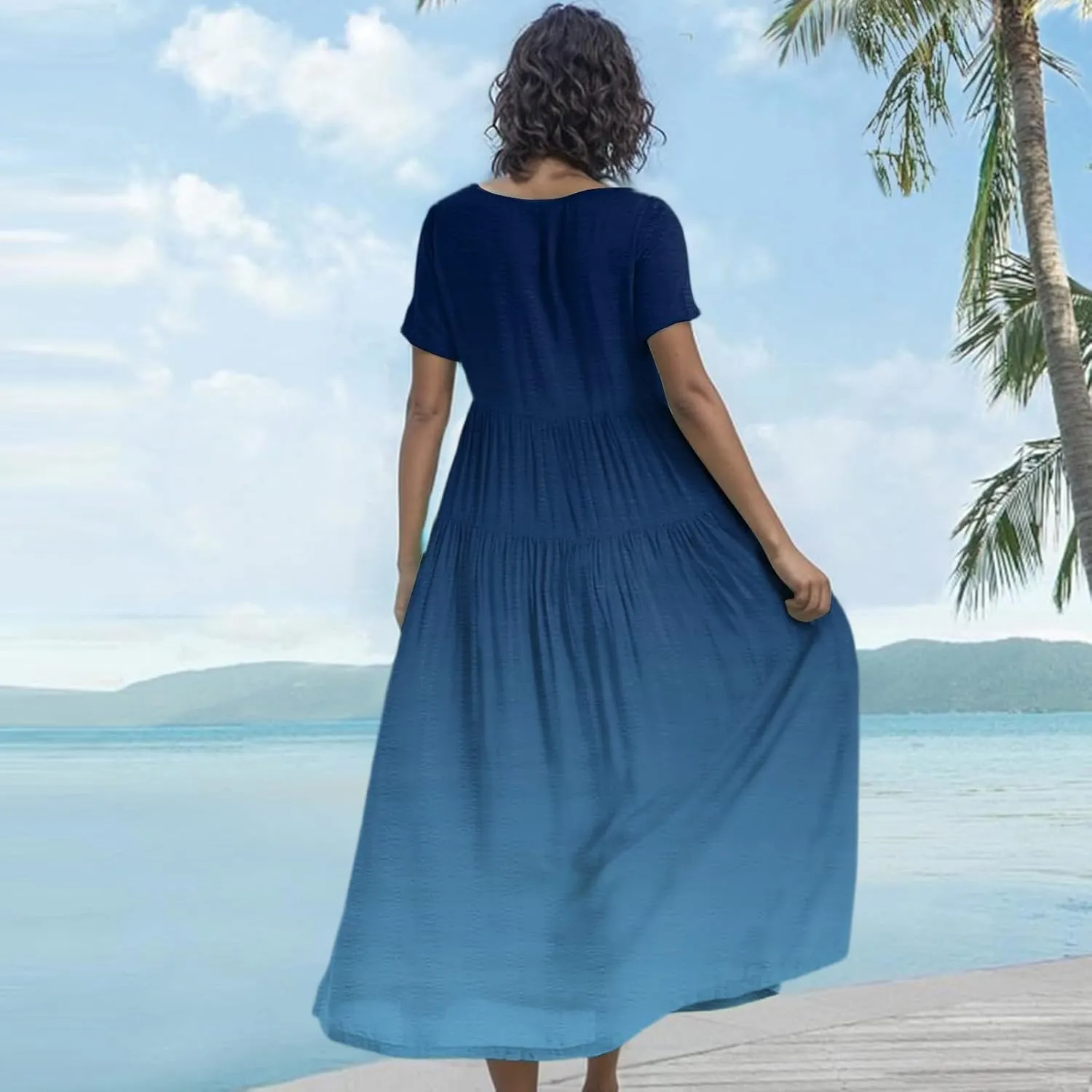 Women's Flowy Floral Print Flutter Dress - Beach Floral Dress, Plus Size Bohemian Dresses, Midi Length, Spring/Summer