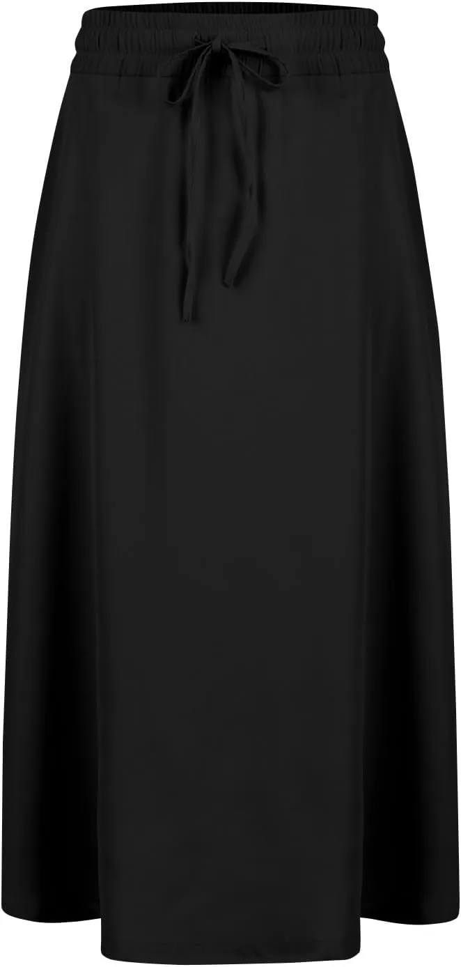 Women's Flowy Midi Skirts Elastic High Waist A-Line Casual Ruffle Skirts Pleated Boho Floral Skirts with Pockets