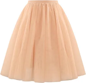 Womens High Waist Pleated Mesh Skirt Loose Soft Drape Mid Length Skirts Tulle Bubble Tutu Skirt 2025 Trendy Clothes