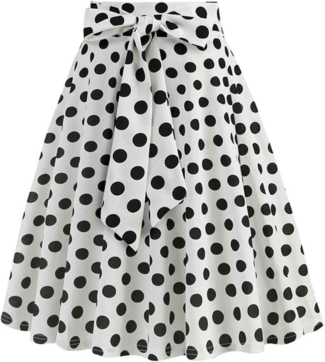 Womens High Waist Polka Dot Pleated Skirt Midi Swing Skirt with Belt A-Line Pleated Vintage Skirts for Women 2024