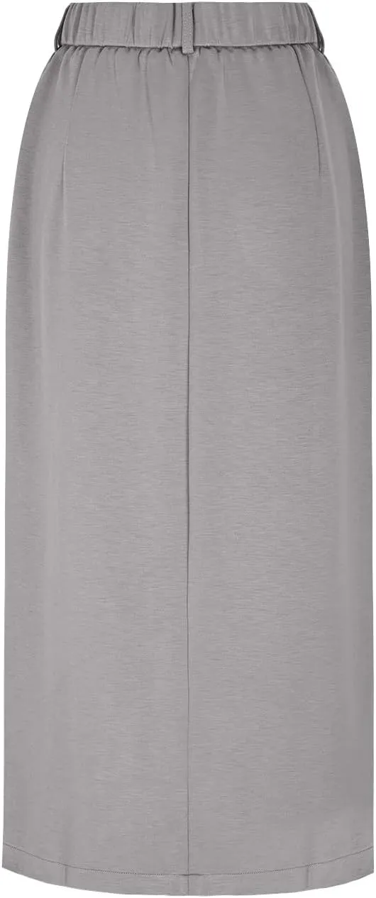 Women's High Waisted Front Split Maxi Skirt Elegant Business Work Skirts Evening Party A-Line Skirts with Pockets