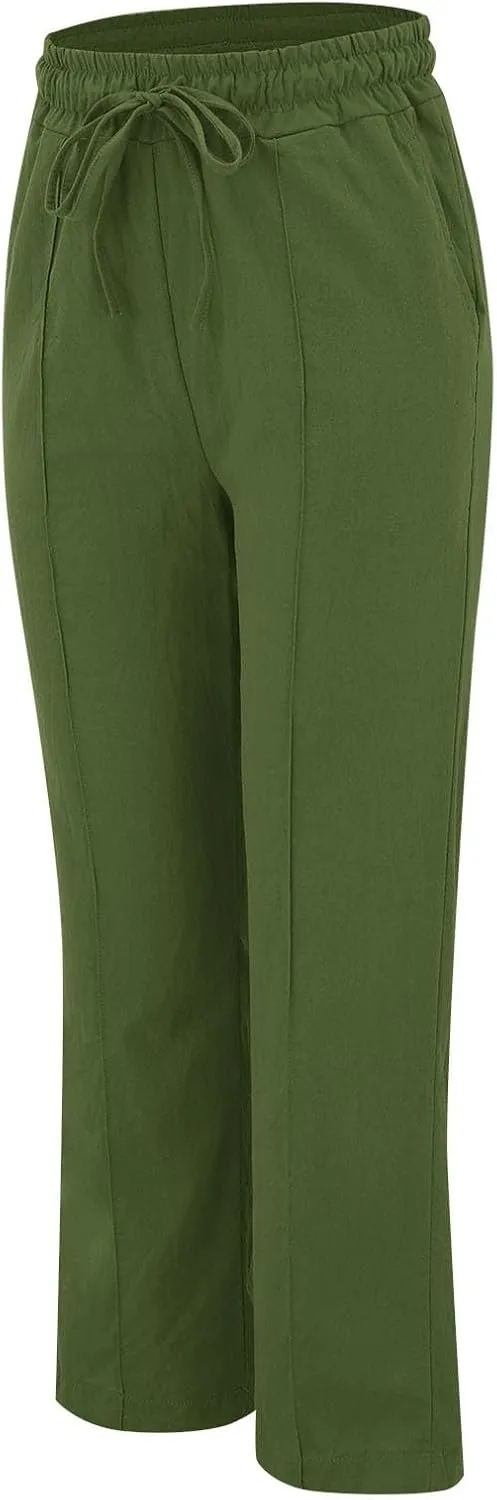 Women's Linen Pants Women's Relax Fit Linen Pants - Lightweight Summer Casual Trousers with Elastic Waist