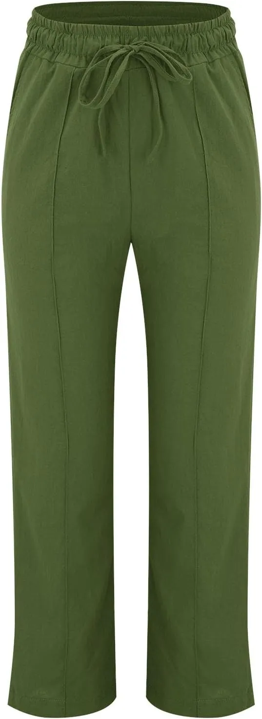 Women's Linen Pants Women's Relax Fit Linen Pants - Lightweight Summer Casual Trousers with Elastic Waist