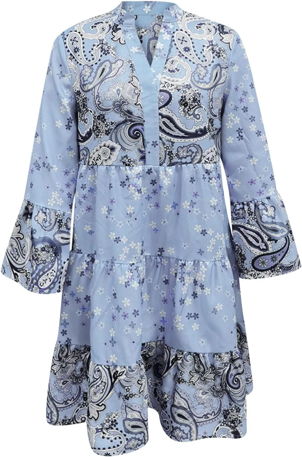 Women's Midi Floral Summer Boho Dress Sundresses for Women Long Sleeve V Neck Ruffle Flowy Tummy Hiding Dress 2025