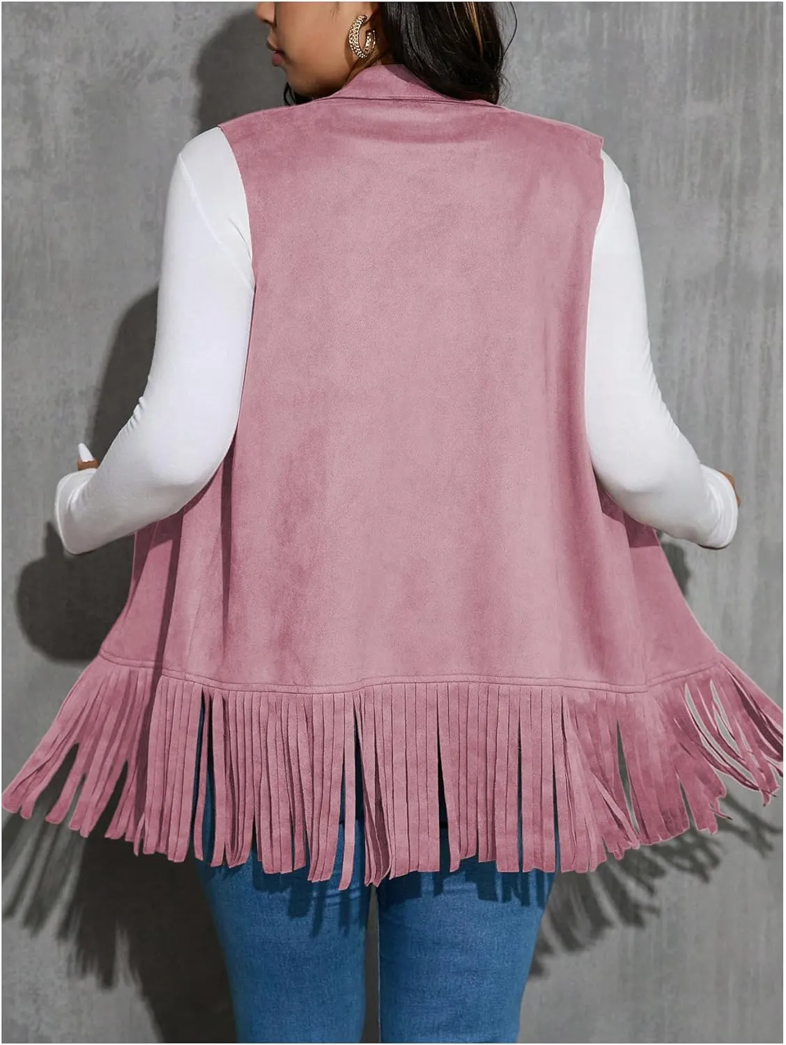 Women's Plus Size Fringe Suede Vest 70s Hippie Faux Western Jacket Tassel Sleeveless Cardigan