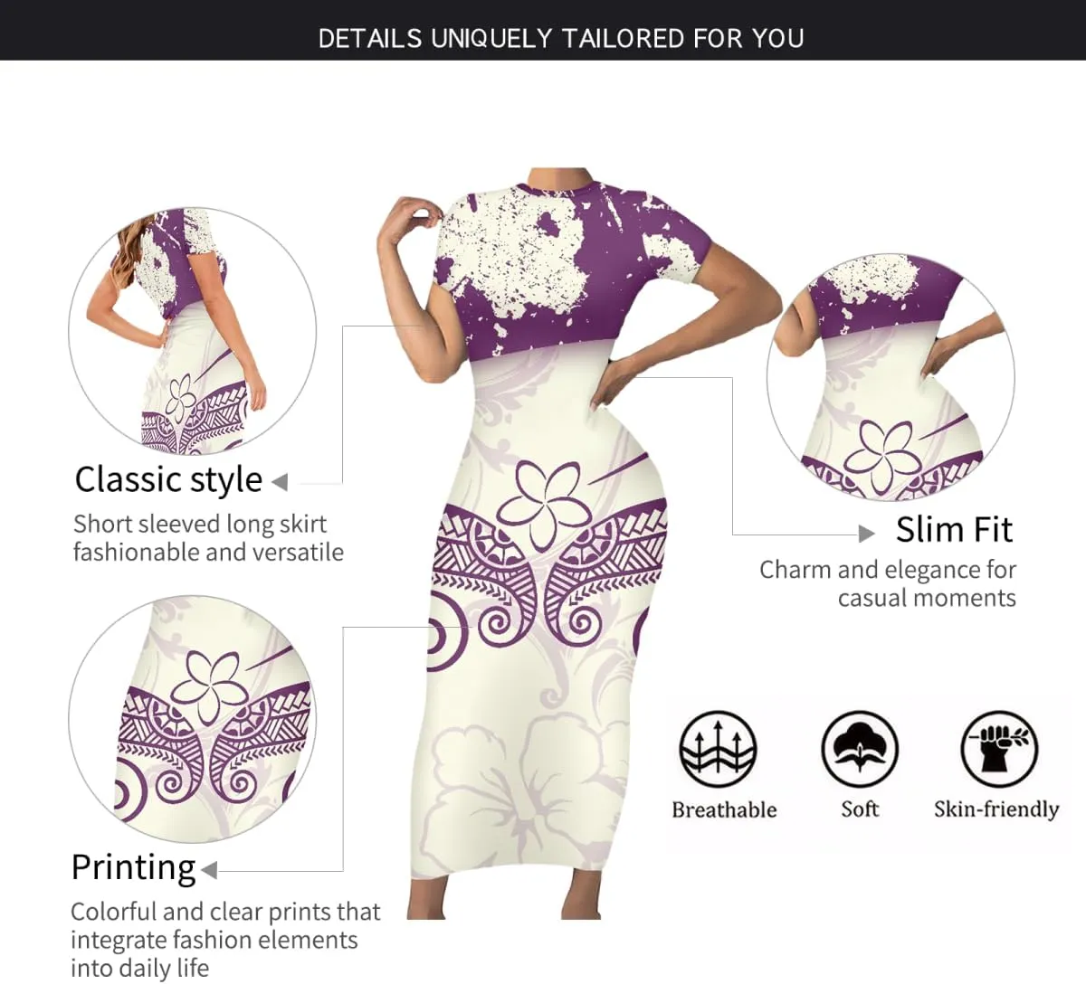 Women's Puletasi Samoan Short Sleeve Bodycon Dress Polynesian Maxi Casual Club Party Long Tight Pencil Dresses
