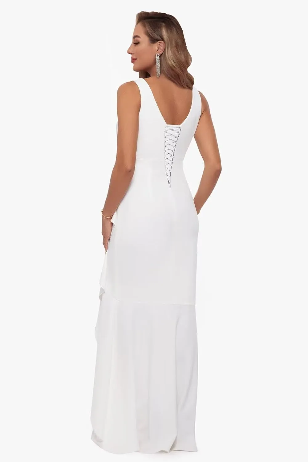 Women's Satin Bridesmaid Dresses for Wedding with Slit V Neck Pleated Formal Evening Gown
