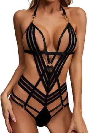Womens Sexy Plump Garter Belt Sets Full Body Harness Strappy Cross Lingerie Stretchy Hollow Out Punk Bondage Bodysuit
