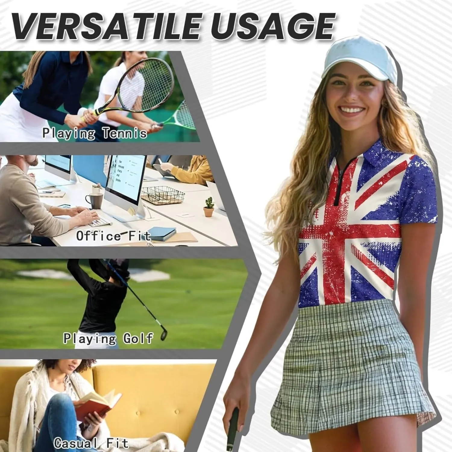 Women's Short Sleeve Golf Tennis Shirts Lightweight Zip Up Quick Dry Workout Pullover Tops Polo Shirts XS-2XL