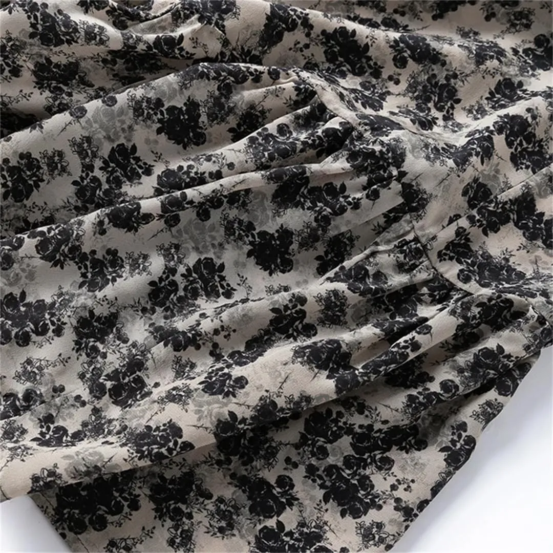 Women's Silk Printed Midi Skirt, Summer Non-Elastic Beach A-Line Skirt
