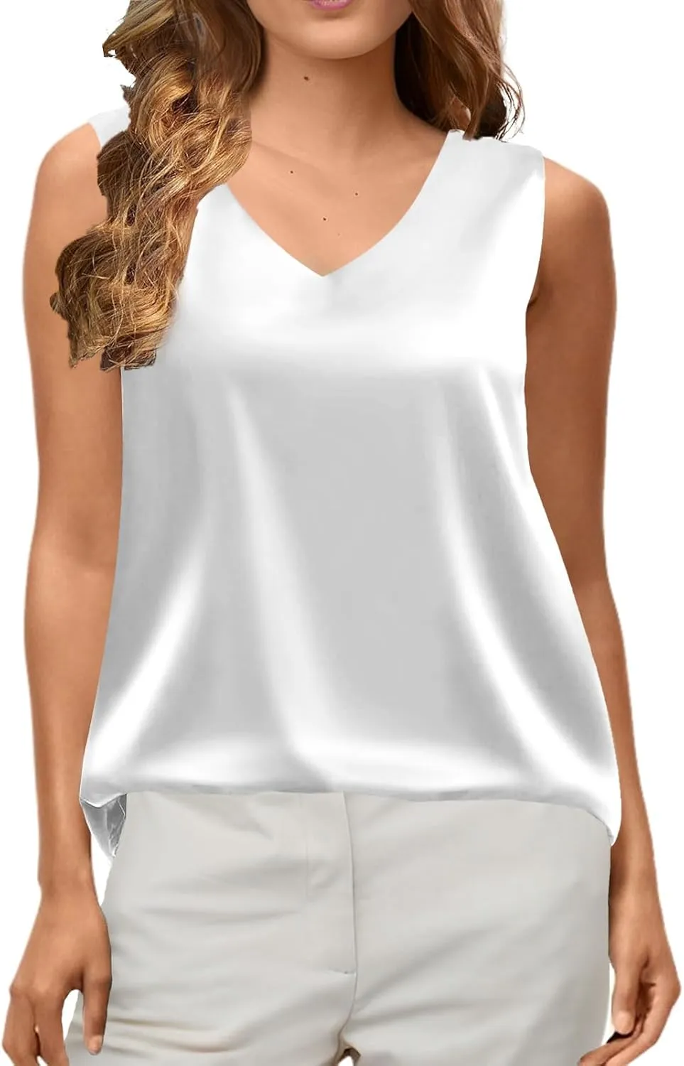 Womens Silk Satin Tank Tops Casual Camisole Cami Sleeveless Blouses Summer Basic Shirt